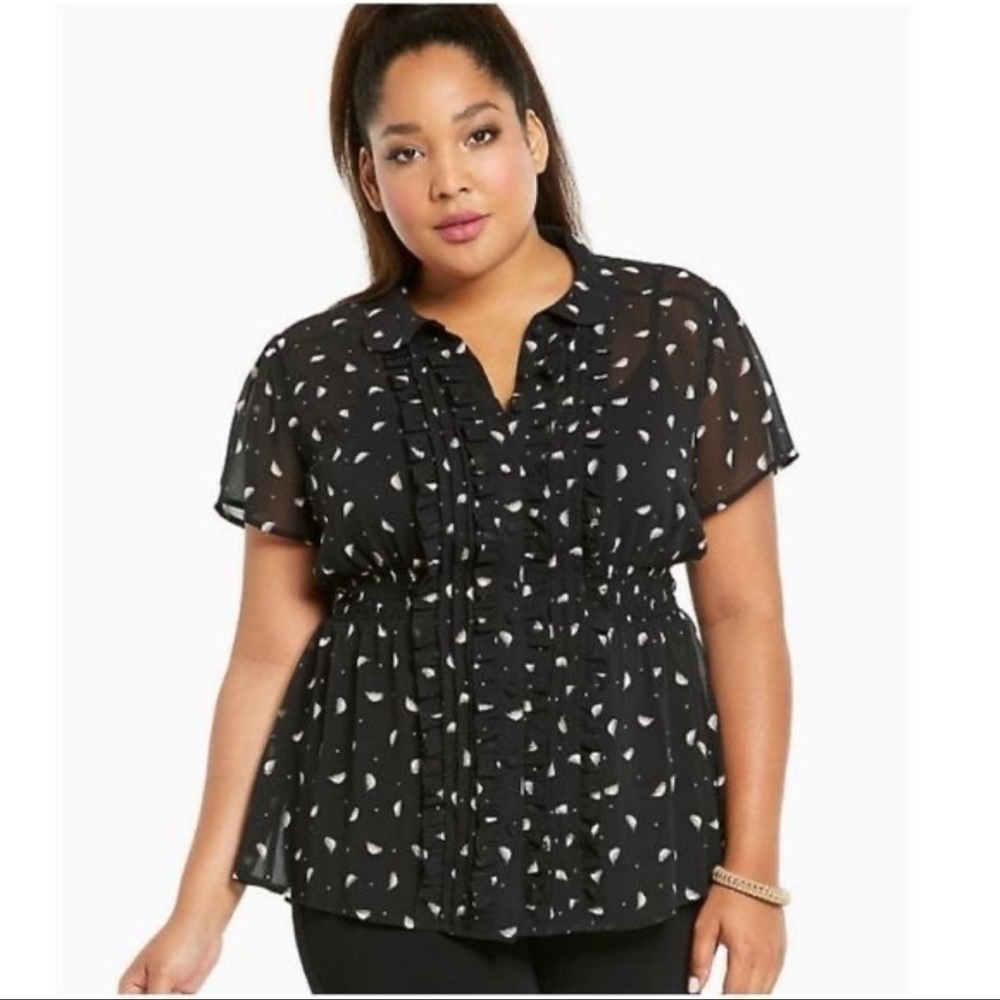 Torrid Bird Ruffle Chiffon Blouse